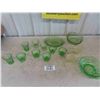 Image 8 : Assorted Green Depression Glass ( uranium?) ; Cups, Ice Cream Cups, Bowl, Platter,