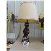 Image 2 : 2 Wooden Lamps with Shades - 2 Matching with Extras Shades 34" Tall 