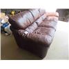 Image 2 : Brown Leather Look Puffy Couch 92" Wide