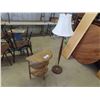 Image 1 : 3 Tier 1/2 Moon Table 11" x 22" x 24", Wooden Floor Lamp with Shade 55" Tall