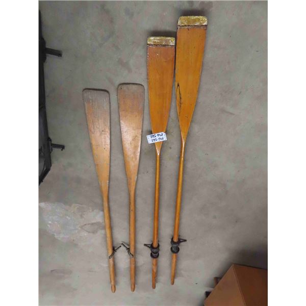 4 Vintage Wood Boat Oars with Cast Iron Mounts - 2 Pair ; 78  + 84 