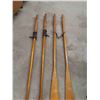 Image 3 : 4 Vintage Wood Boat Oars with Cast Iron Mounts - 2 Pair ; 78" + 84"