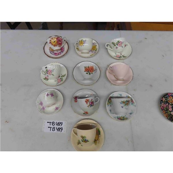 10 Assorted Tea Cups + Saucers ; Phoenix, Crown Staffordshire, Queen Anne