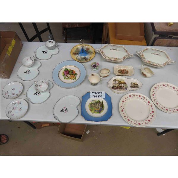 Assorted China ; Grindley Covered Servers, Plates, Cream + Sugar, Tea 