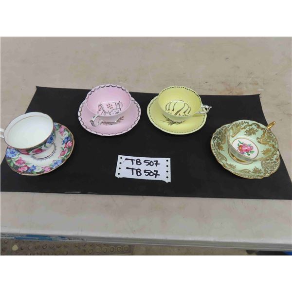 4 Paragon Cups + Saucers - Various Patterns