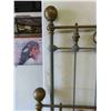 Image 5 : Antique Cast Iron + Brass Bed Frame with Rails 35" x 58"