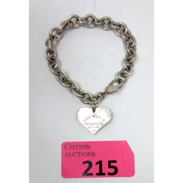 Sterling Silver 7.5  Tiffany & Co Chain Bracelet with Heart Tag