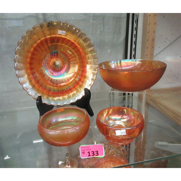 4 Vintage Marigold Carnival Glass Bowls