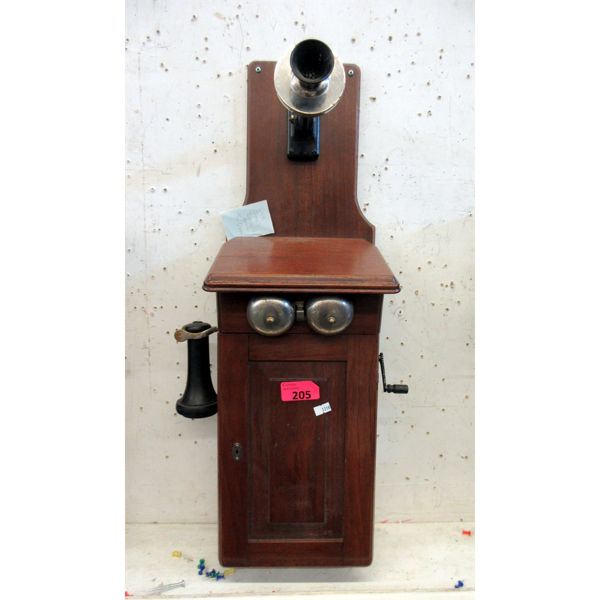 Vintage Wood Cased Crank Wall Phone 