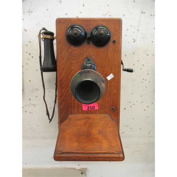 Vintage Wood Case Crank Wall Phone 