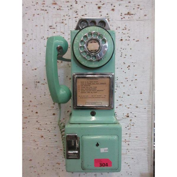 Vintage Aqua Automatic Electric Co. Coin Pay Phone