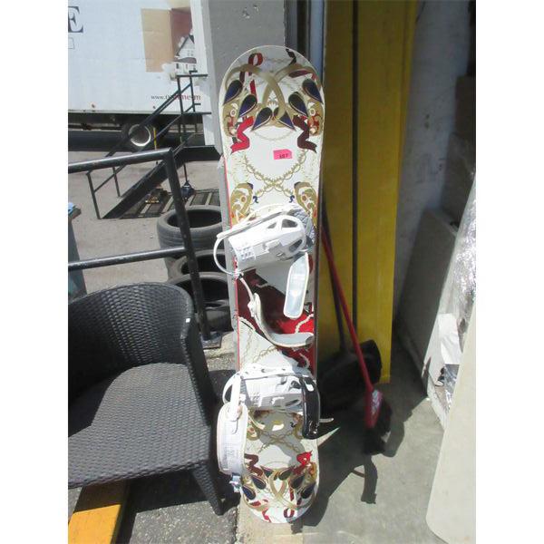 White Snowboard with Binding