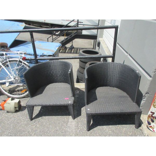 Pair of Woven Resin Patio Chairs - No Cushions