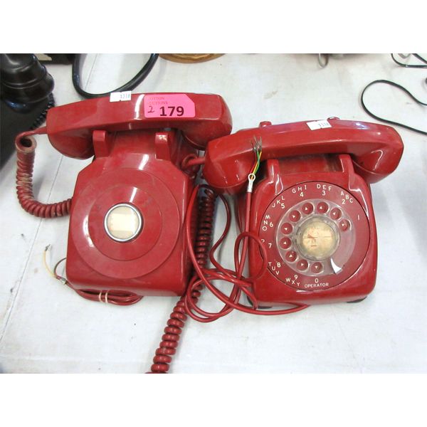 2 Vintage Red Desk Phones