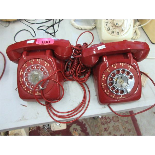 2 Vintage Red Desk Phones