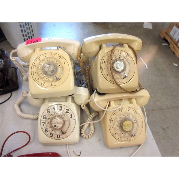 6 Vintage Ivory Rotary Dial Desk Phones