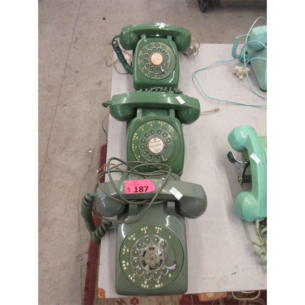 3 Vintage Green  Rotary Dial Desk Phones