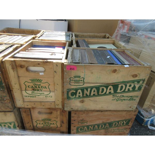 3 Wood Canada Dry Crates with Antique Music Records