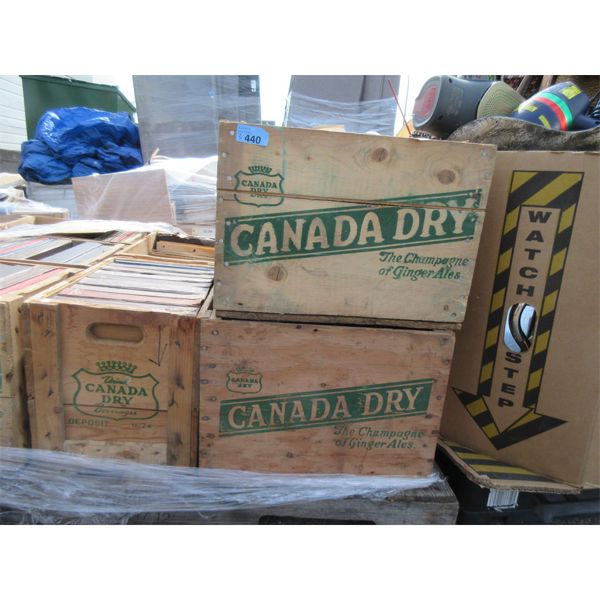 3 Wood Canada Dry Crates with Antique Music Records