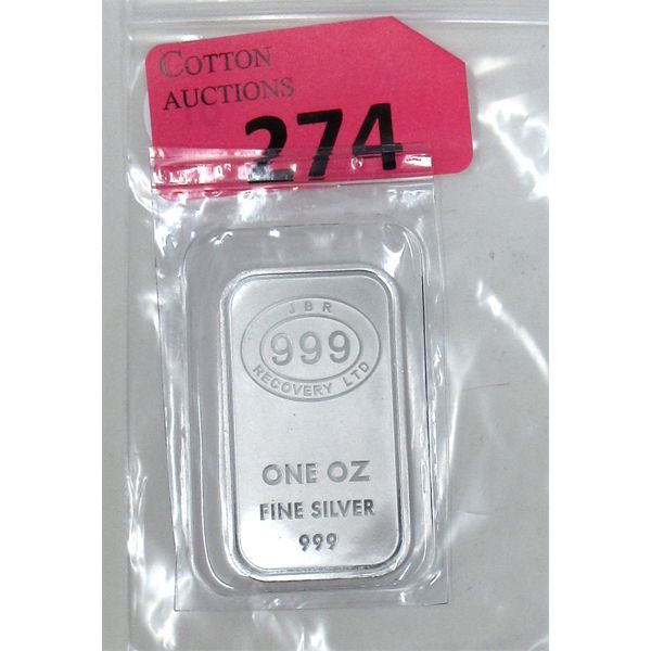 1 Oz .999 Silver JBR Ethically Sourced Bar 