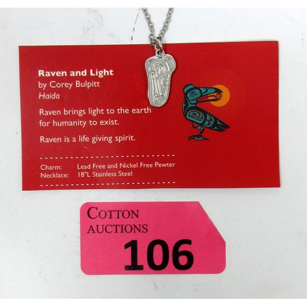 Brand New in Box First Nations Raven & Light Motif Pendant by Corey Bulpitt