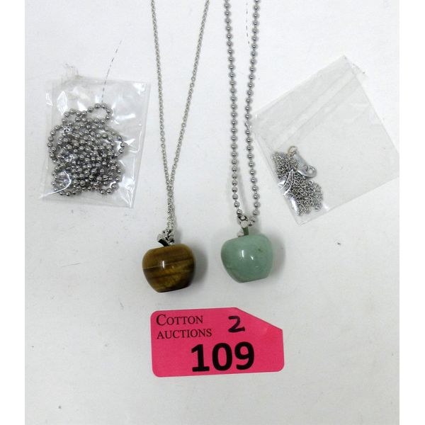 2 Genuine Gemstone Pendants - Tiger Eye & Aventurine 