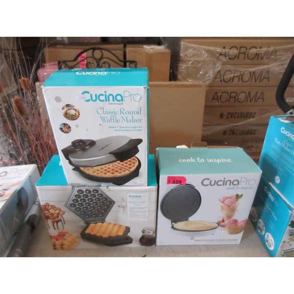 3 Assorted Cucina Pro Electric Waffle Makers