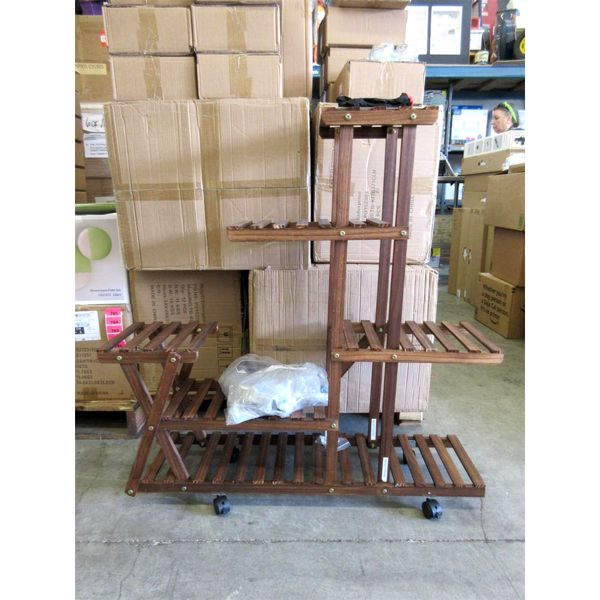 New Rolling 5 Tier Wood Plant Stand