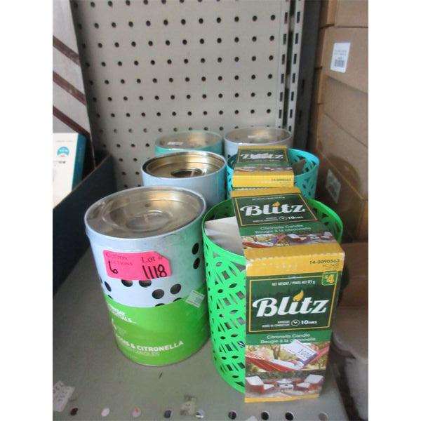 6 Assorted Citronella Patio Candles in Metal Holders