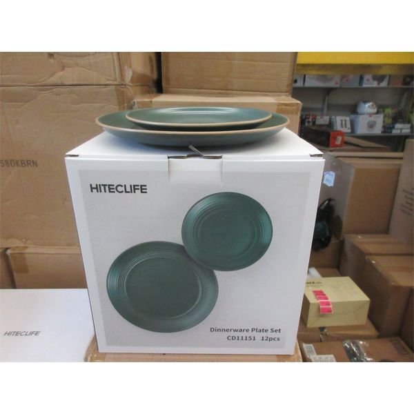 Set of 12 New Dinnerware Plates - Grey Green