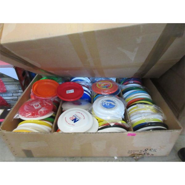 Box of 150 Assorted Flying Disc Toys - Most with Logos