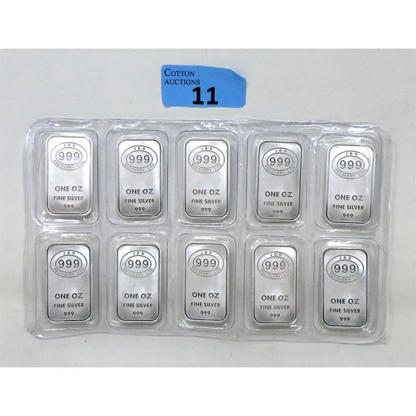 10 x 1 Oz .999 Silver JBR Ethically Sourced Bars in Uncut Sheet 