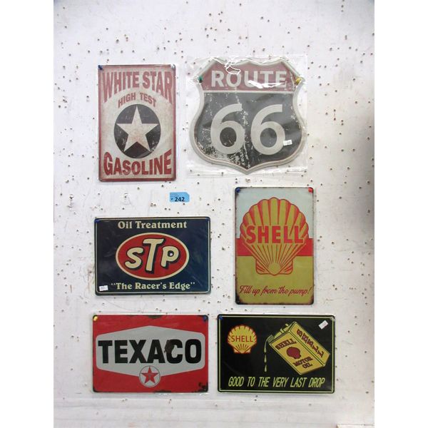 6 Metal Gas Theme Wall Signs - 8" x 12"