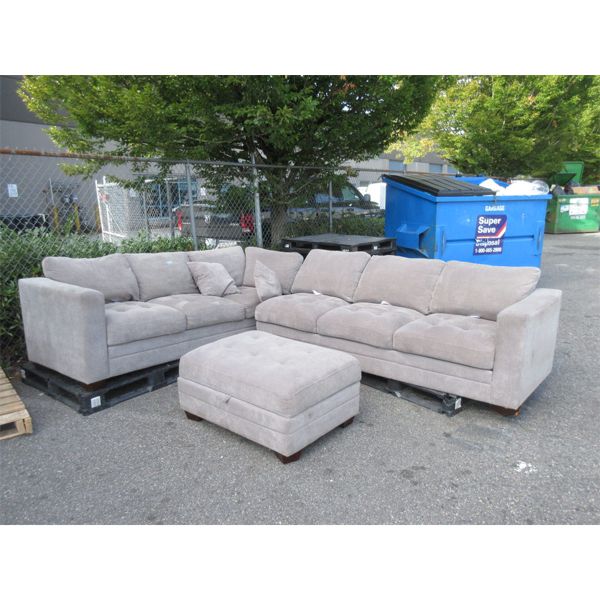 Grey Fabric Upholstered Sofa Sectional & Ottoman