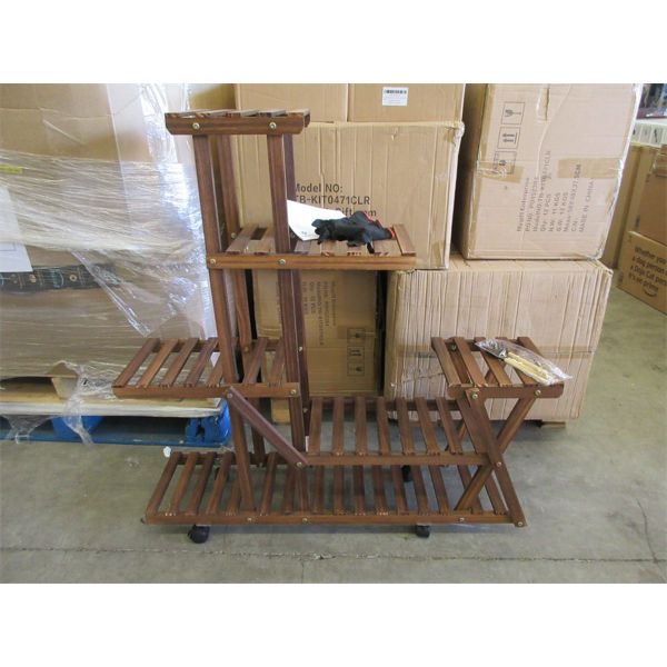 New Rolling 5 Tier Wood Plant Stand