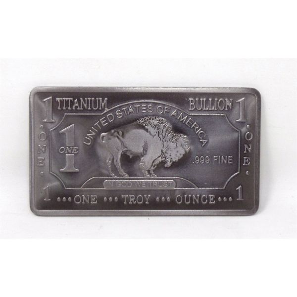 1 Oz .999 Fine Titanium Buffalo Motif Bar 