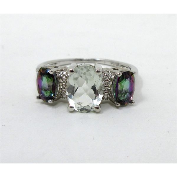 Green Amethyst, Mystic Topaz & Diamond Ring