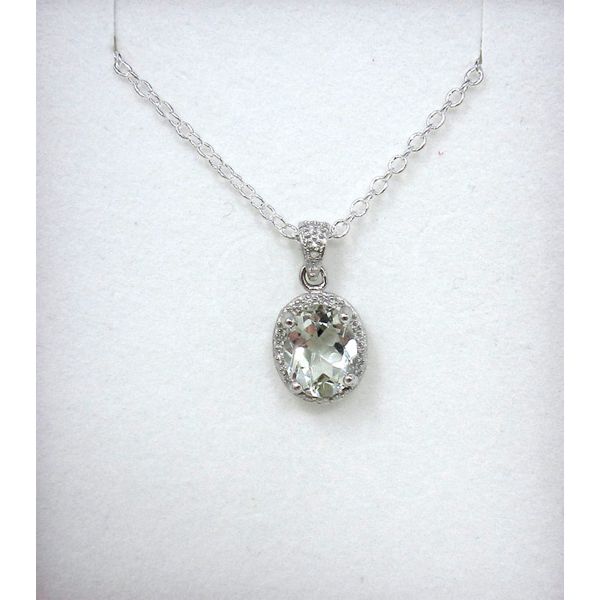 Green Amethyst & Diamond Sterling Silver Pendant