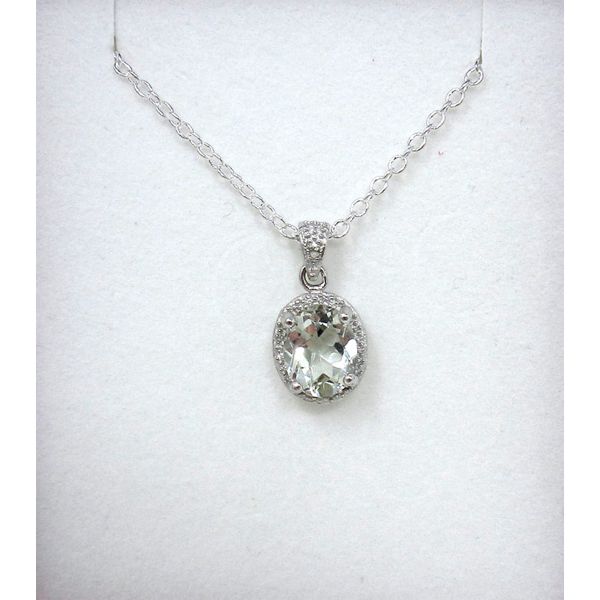 Green Amethyst & Diamond Sterling Silver Pendant