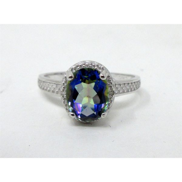 2.5 CT Mystic Topaz & Diamond Solitaire Ring - Size 5