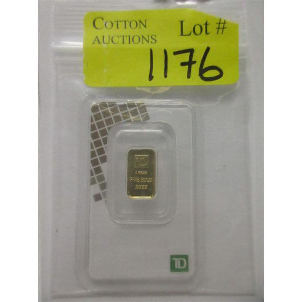 1 Gram .9999 Fine Gold TD Bank Investor Bar 