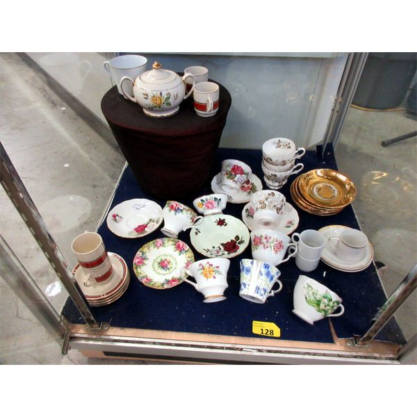 Shelf Lot of Mismatched China Teacups & Saucers