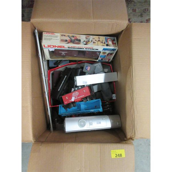 Large Box of Assorted Train Cars & Tracks
