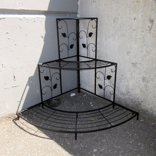 New Black Metal Corner Plant Rack - Folds for storage