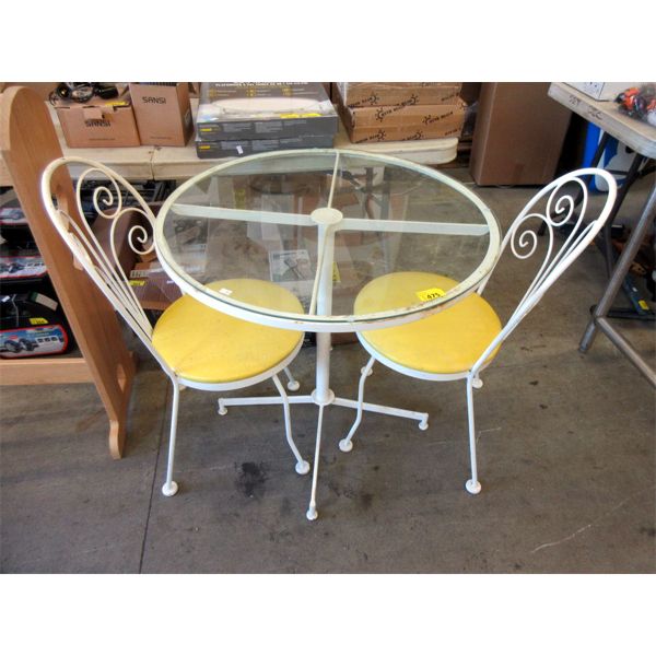 Glass Topped Metal Ice Cream Table & 2 Chairs