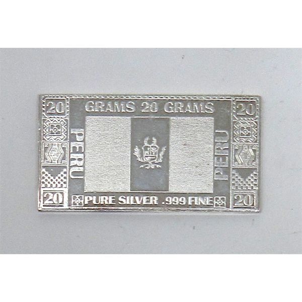 20 Grams .999  Silver Peru Flag Bar 