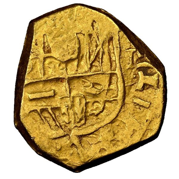 Seville, Spain, gold cob 1 escudo, Philip III or IV, assayer not visible, AU 58.