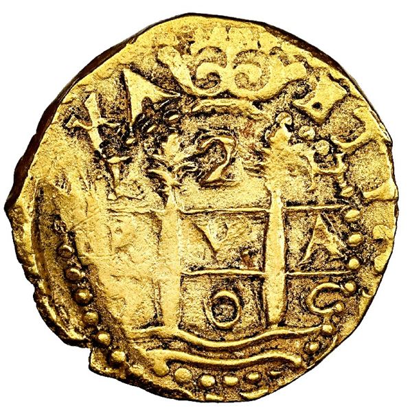 Lima, Peru, gold cob 2 escudos, 1705 H, NGC AU 55 (1715 Fleet Shipwreck Label), ex-1715 Fleet.