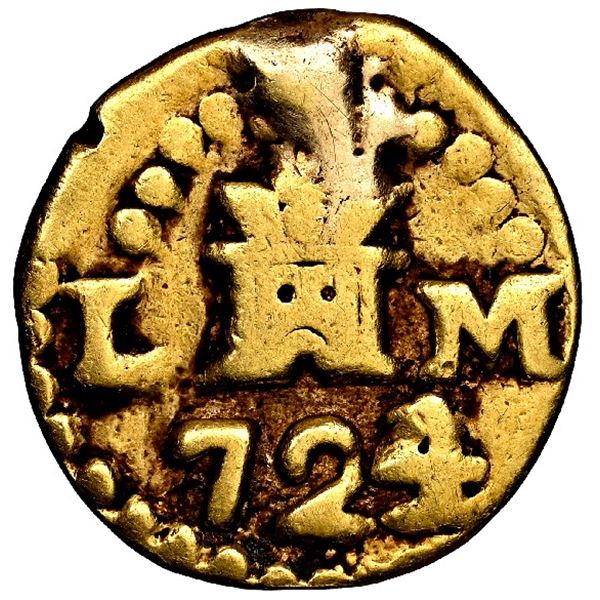 Lima, Peru, gold cob 1 escudo, 1724/3 M, extremely rare.