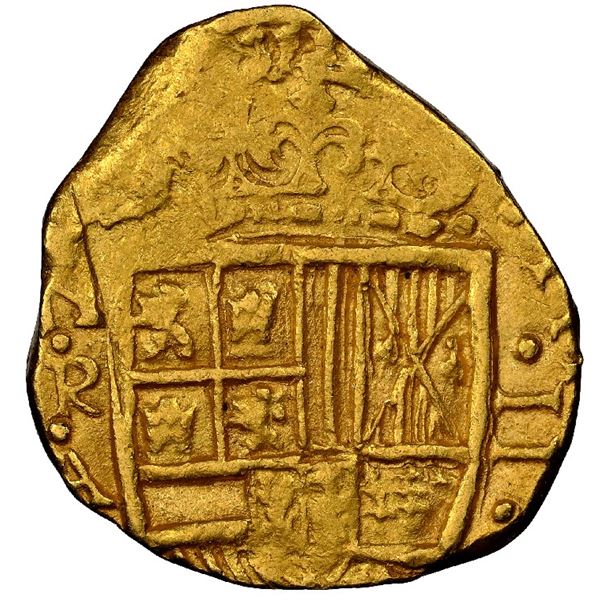 Bogota, Colombia, gold cob 2 escudos, assayer A below mintmark NR to left (ca. 1635), NGC MS 62 / Me